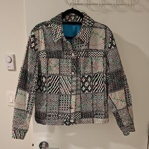 Attitude Women's Graphic/Monochrome Embroidered Patterned Jacket (Size L)